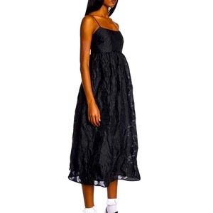 Black Floral Accented Maxi Babydoll Dress